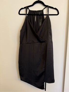 Lulu's Black Satin Wrap Romper